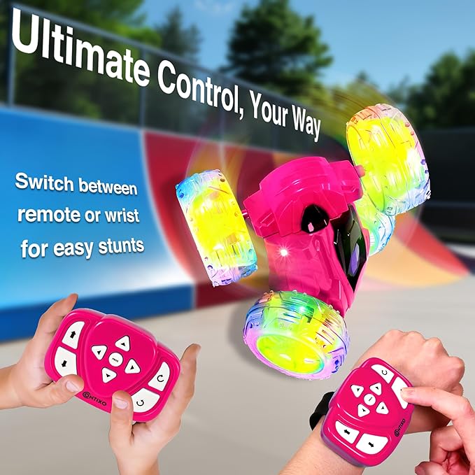 Contixo SC3 RC Stunt Car Pink 2.4GHz 4WD Double-Sided 360° Rotating flip Racer Remote Control Toy Cars with LED Lights for Kids Girls Boys Age 4-12 Birthday Gift
