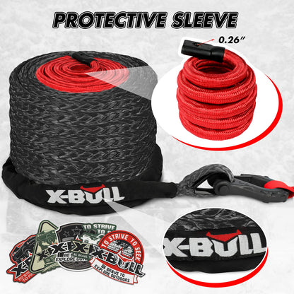 X-BULL Synthetic Winch Rope - Cable Kit -1/2" X 85ft 32000LBS Winch Line with Protective Sleeve Forged Winch Hook Safety Pull Strap go for 4WD Off Road Vehicle Truck SUV ATV UTV- Black