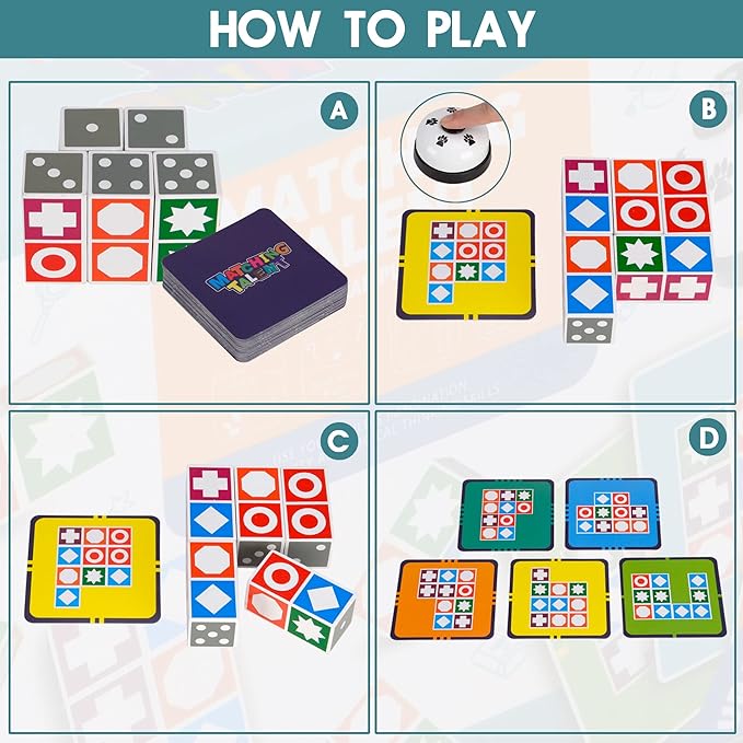 Funtactics Wooden Matching Game Puzzle 3.0 Games Pattern Block Match Puzzles Building Cubes with Bell for Kids and Adults Toys Board Games for Family Night 5 Players