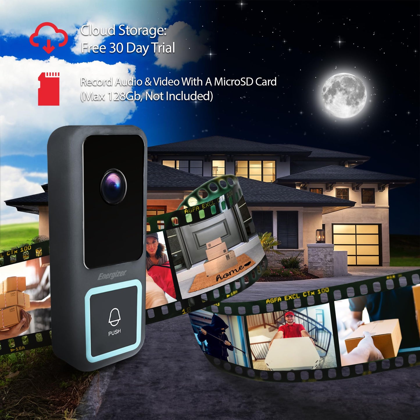 Energizer Smart Doorbell & Chime, Wired 1080p Video Doorbell Security Camera, 2-Way Audio, Night Vision, Cloud & Card Storage, Works with Alexa & Google Home, Motion Sensor, Requires Existing Wires