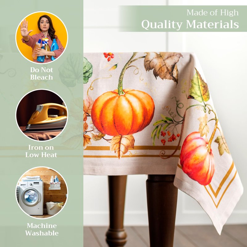 Maison d' Hermine Table Cloth Rectangle Table 100% Cotton 70 x 120 Inches Fall Tablecloth Reusable Everyday Use for Thanksgiving Christmas Decorations Dining Farmhouse Party (Potiron)