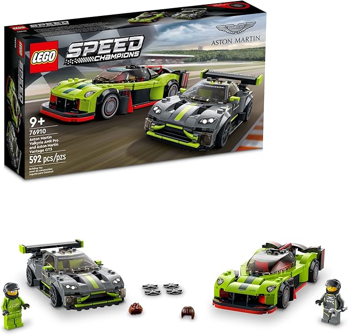 LEGO Speed Champions Aston Martin Valkyrie AMR Pro &amp Vantage GT3 2 Collectible Model 76910 - Race Car and Toy Set Includes 2 Driver Minifigures Great Gift for Boys Girls and Teens Ages 9+