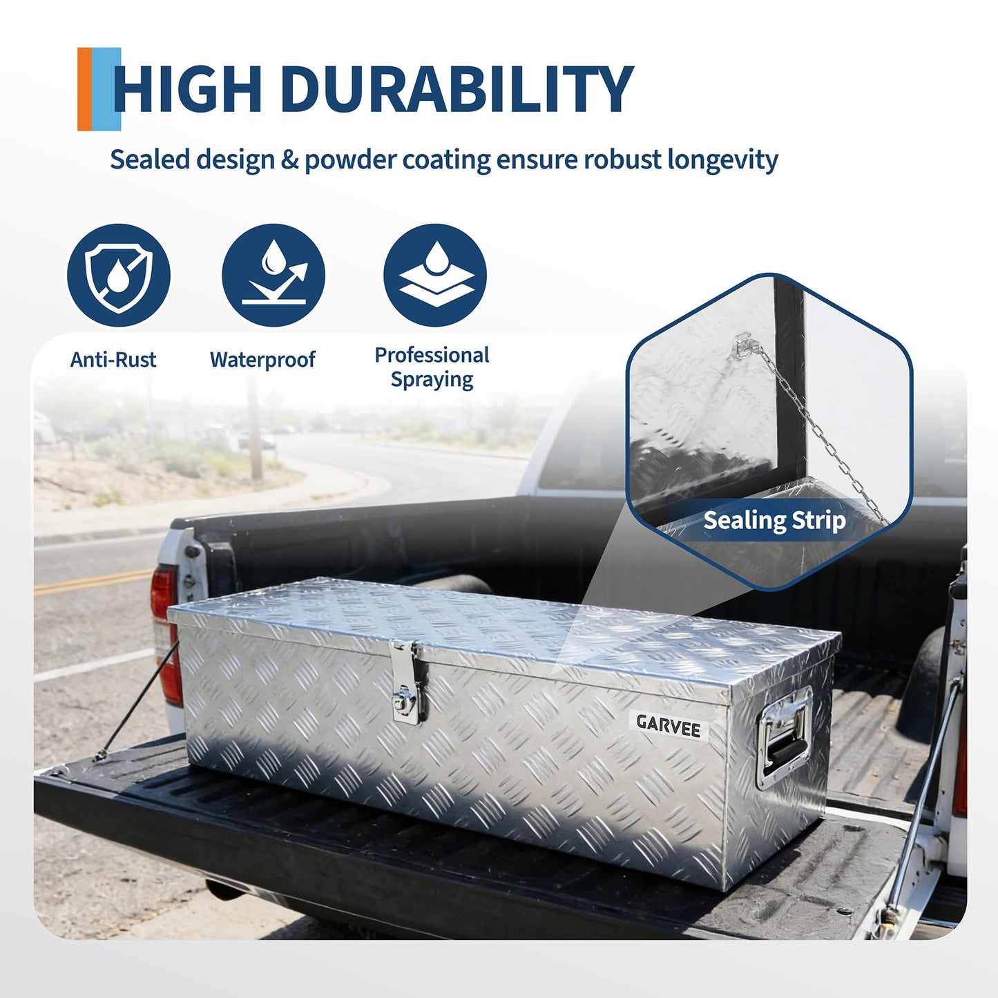 Garvee 30 Inch Aluminum Truck Bed Tool Box - Heavy Duty Diamond Plate Tool Chest with Lock and Keys | Storage Organizer for Pickup Trucks, RV, Trailers | Side Handles, 30 x 13 x 9.6 Inches, Silver