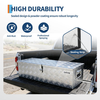 Garvee 30 Inch Aluminum Truck Bed Tool Box - Heavy Duty Diamond Plate Tool Chest with Lock and Keys | Storage Organizer for Pickup Trucks, RV, Trailers | Side Handles, 30 x 13 x 9.6 Inches, Silver