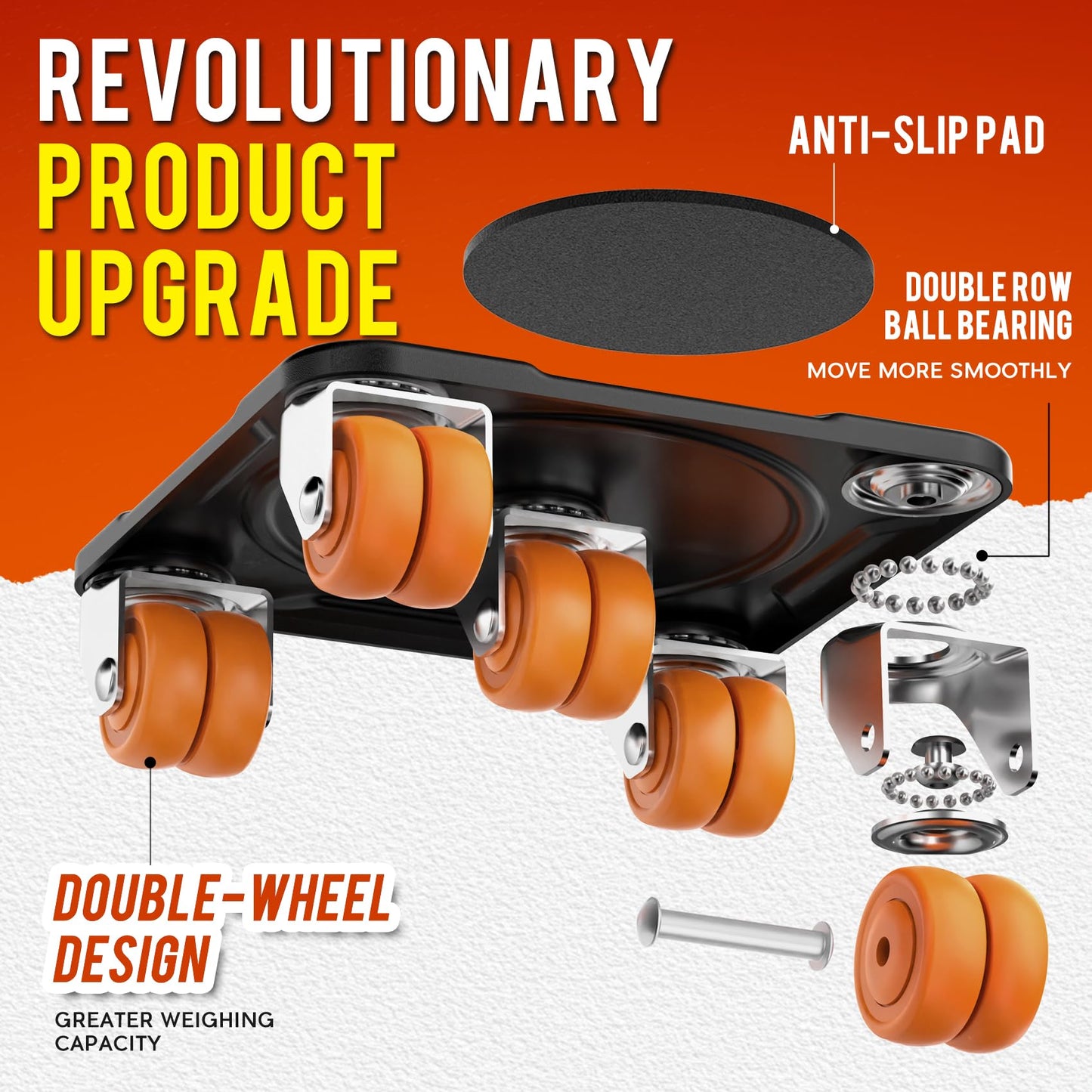 WOUOW Furniture Mover Ultra Plus with 10 Wheels – Upgraded Double-Wheel Design, Carbon Steel Panel Heavy Duty Dolly with Lifter, Max Load 3527 LBS, More Stable & Smoother Moves (6.7×6.7 in)