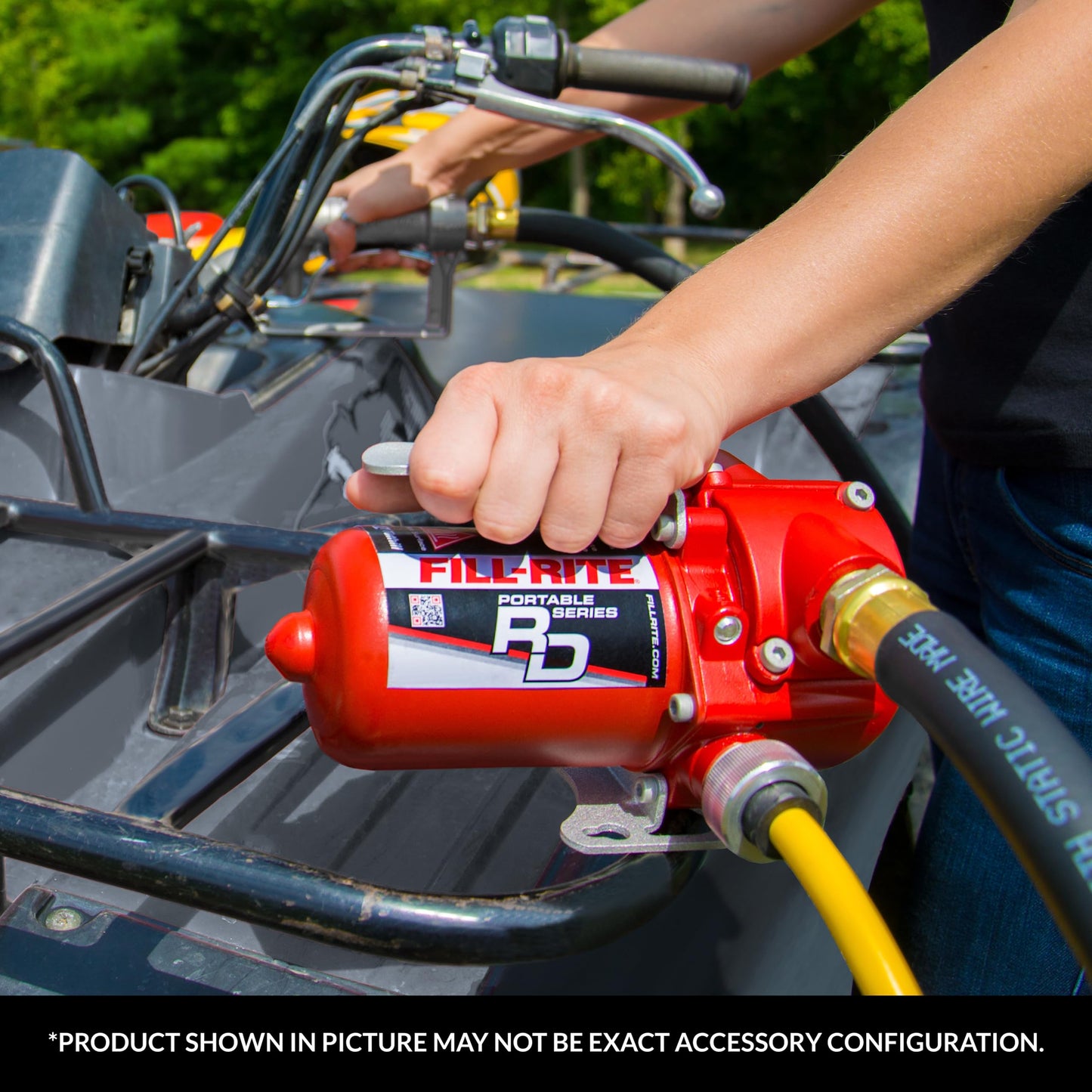 Fill-Rite RD812NH 12V 8 GPM Portable Fuel Transfer Pump w/Discharge Hose, Manual Nozzle, Power Cable/Clips, & Suction Hose