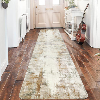 famibay Hallway Runner Rug 10 ft，Modern Washable Rug Runners for Hallways Non Slip Soft Wool Carpet Runner Low Pile Modern Abstract Long Runner Rug for Hallway Kitchen Bathroom(Beige/Camel)