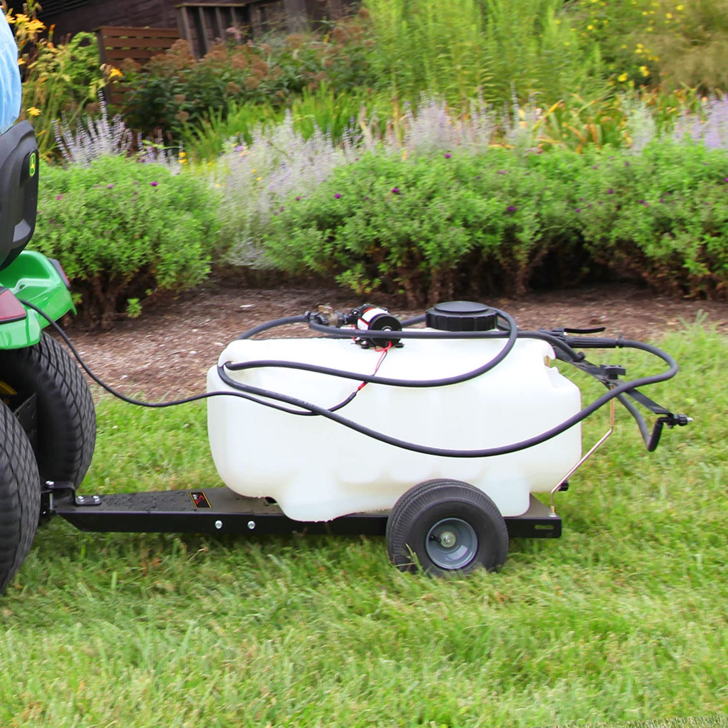 Brinly Self-Storing Tow Behind Lawn and Garden Sprayer with Collapsible Boom, 25-Gallon
