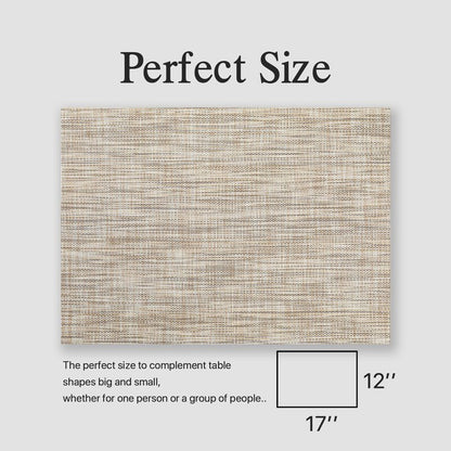 Placemats Set of 4 - Easy Clean Woven Vinyl Placemats for Dining Table, Indoor/Outdoor Place Mats, Washable PVC Table Mats（Caramel）