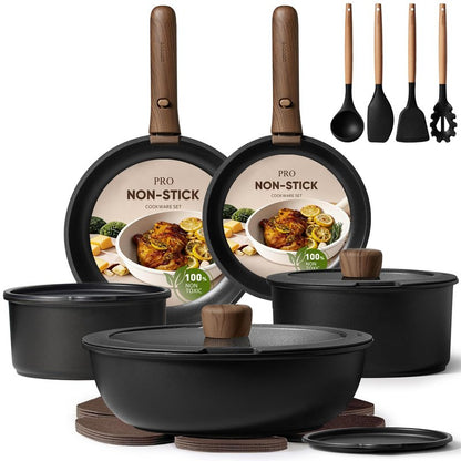 CAROTE 19pcs Pots and Pans Non Stick, Cookware Sets Detachable Handle, Induction Kitchen Pots and Pans,NonStick Cooking Set, Oven/Dishwasher/Fridge Safe, Space Saving