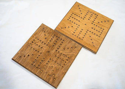 Handmade - Real Wood - Wahoo/Marbles 16x16 inch Board w/Marbles &amp dice - 4 Player (Stained)