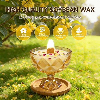 Joo Sko Diamond Bowl Shape Soy Wax Osmanthus Scented Candle, Aromatherapy Jar Candles for Home Scented or As a Christmas Holiday Candle Gift for Your Lover(8.2OZ/60Hours Burning)