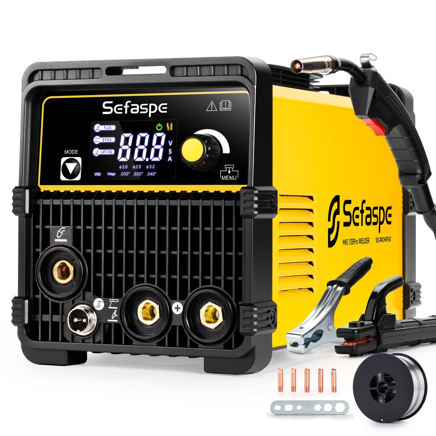 135A MIG Welder,110V 3-in-1 Flux Core Gasless MIG/Stick/Lift TIG Welding Machine with Synergic Control, Large LED Display, VRD Safety, Portable IGBT Inverter Welder for Beginners, DIY & Home Repair