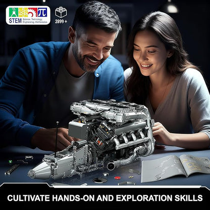 Mould King V8 Twin Turbo Engine Model Kit that Works - 2899+ PCS Build Your Own Visible Model Engine Kit for Adults with Motor and Battery Building Blocks for Adults DIY STEM Construction Toys