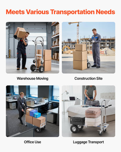 VEVOR 2 in 1 Hand Truck, 1000 lbs Load Capacity for 4-Wheel Mode, Convertible Hand Truck Dolly with Non-Slip Handle & Wheels, Portable Trolley Dolly for Moving Home, Office, Warehouse, Supermarket