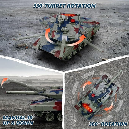 RC Tank Set 1/24 Scale Army Battle Tanks with Life Indicators and Spray 35 Mins Playtime Remote Control Military Toys Set of 2 RC Vehicles for Kids and Adults