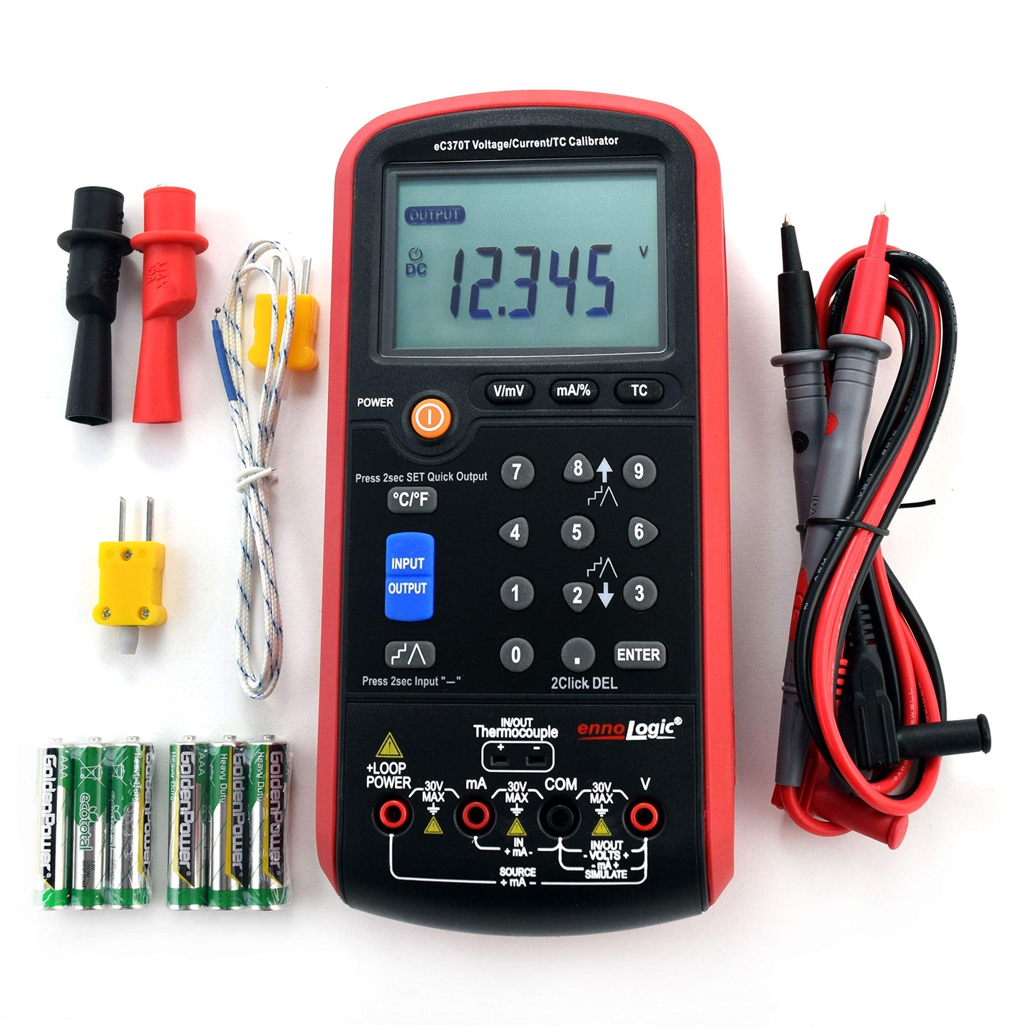 eC370T Volt mA Thermocouple Loop Process Calibrator by ennoLogic – 0-20V and 4-20mA V/mV/mA and Temperature Signal Generator, Meter and Simulator for Transmitters, Current Loops, and PLC