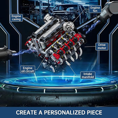 Mould King V8 Engine Toys Building Sets Model Engine Kit for Adults Engine MOC Scale Model with Motor 10130 STEM DIY Building Kits That Works Set for Aged 14+ (2718 Pieces)