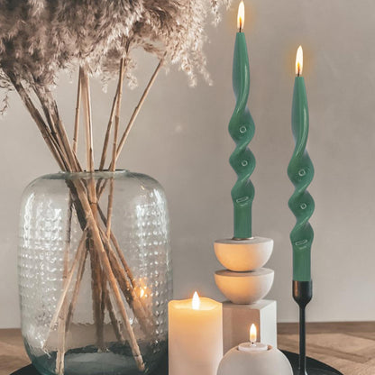 DEVSYWAX Spiral Taper Candles 10inches Long Candlesticks Green Candlestick Unscented Twist Candle 4-Pack for Home Dinner Wedding Party Decoration 24D4PC-GREEN