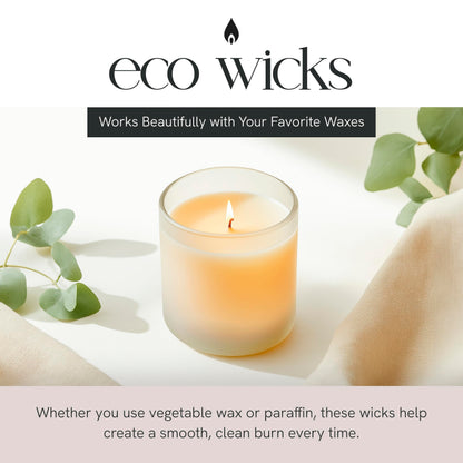EAP Innovations 6" Eco Candle Making Wicks, Self-Trimming Design, Coreless Cotton Wicks for Candle Making, Ideal for DIY, Ideal for Low Melt-Point Waxes, Size ECO-1, Pack of 100