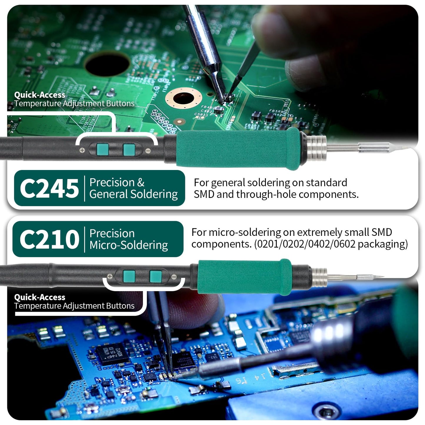 YIHUA 982D-II 2-IN-1 Digital Soldering Iron Kit, Precision Soldering Station with C210 and C245 Precision Soldering Iron, Auto Calibration, Adaptive Display, PID Temperature Control, Rapid Heating