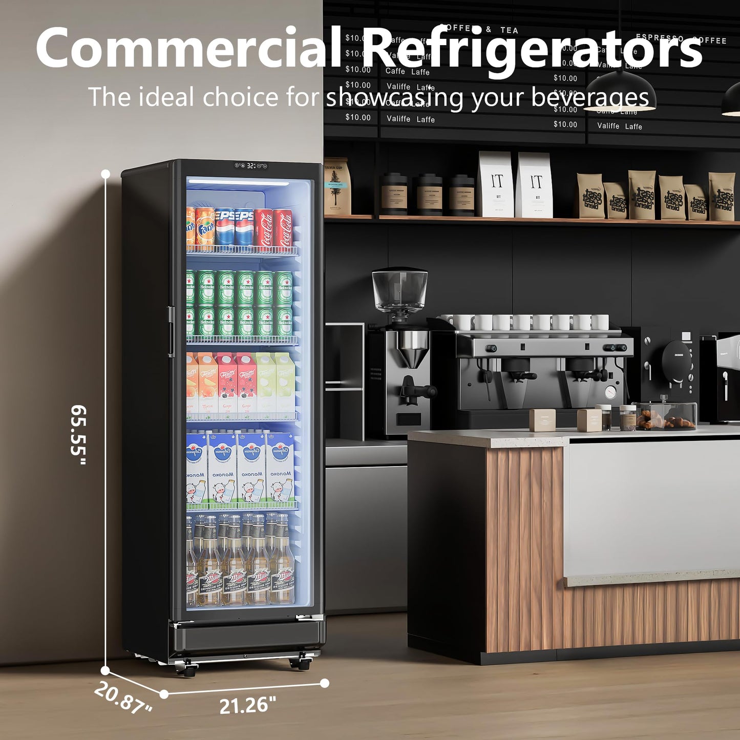 ICEVIVAL 8.5 Cu.Ft Commercial Refrigerators, Display Fridge with Double-Tempered Glass Door, Outdoor Beverage Refrigerator with Locking, Key & LED, Beverage Cooler for Bar, Office, Restaurant