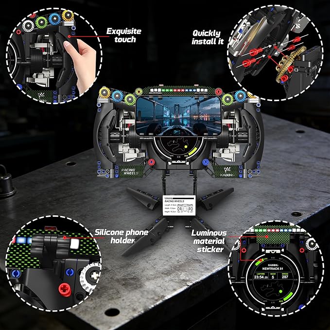 Racing Cars Steering Wheel Building Set Formula Simulator Driving Kit Compatibled with Lego Collection Model with Moving Parts &amp Phone Holder for Adults 14+ - 904PCS