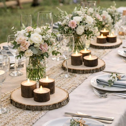 Mumufy 32 Pack Wooden Tealight Candle Holder with Wood Slices for Centerpieces Natural Rustic Candlestick Party Supplies for Table Dining Birthday Home Decor(Only Applicable to LED Candles)