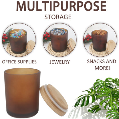 MILIVIXAY 12Pack 12 OZ Frosted Amber Thick Glass Candle Jars with Lids - Bulk Empty Candle Jar for Making Candles - Spice, Powder Containers.