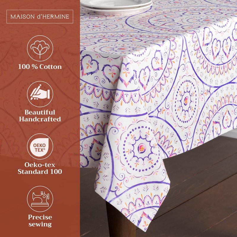 Maison d' Hermine Table Cloth Rectangle Table 100% Cotton 54 x 72 Inches Tablecloth Reusable Decorative for Dining Kitchen Room Farmhouse Home Gifts for Mothers Day Spring Summer - Mandala