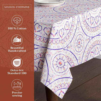 Maison d' Hermine Table Cloth Rectangle Table 100% Cotton 54 x 72 Inches Tablecloth Reusable Decorative for Dining Kitchen Room Farmhouse Home Gifts for Mothers Day Spring Summer - Mandala