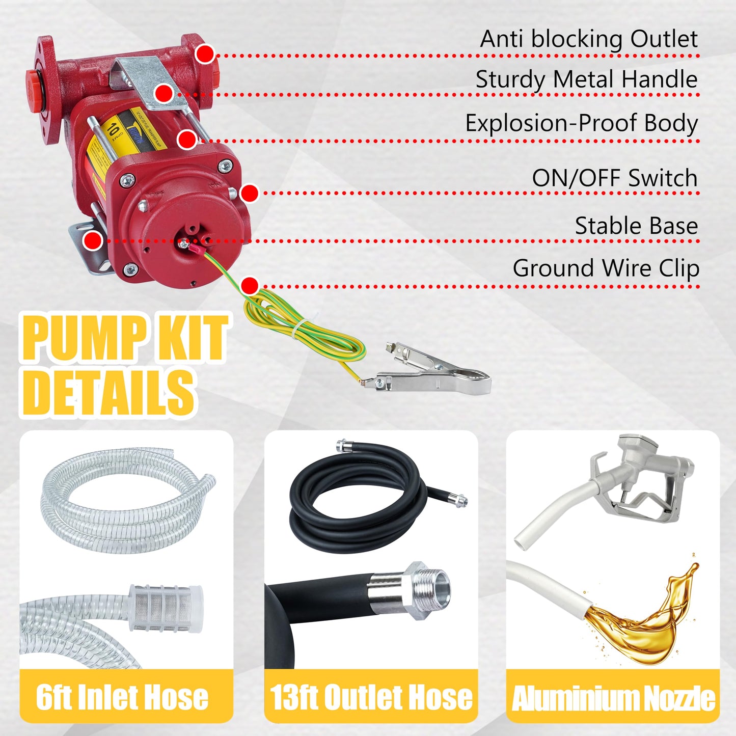 Trupow 12V DC 10GPM Self-priming Gasoline Diesel Oil Fuel Transfer Pump Kit with Discharge Hose & Nozzle…