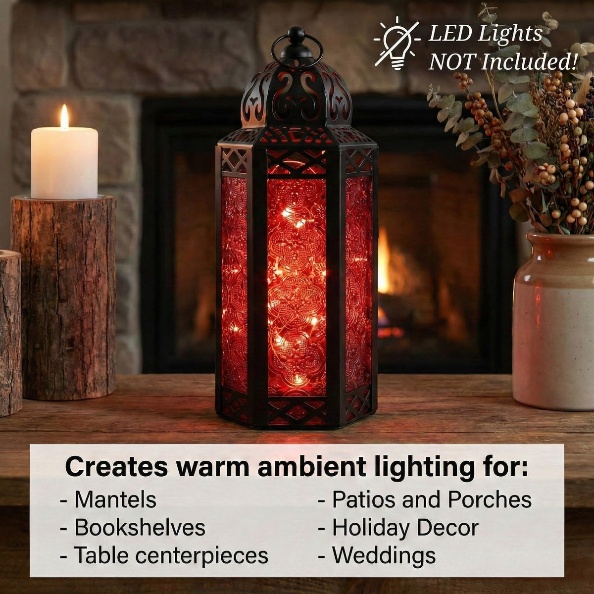 Vela Lanterns Candle Holder, Gothic Dark Academia Decor, Red Moroccan Lantern, Turkish Lamp, Whimsigoth Medieval Goth Accents, Hanging Centerpiece, Vampire Home Bathroom Decoration, Medium, 2-Pack