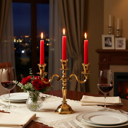 Rely+ 3 Arm Baby Candelabra Gold Glossy 8 Inch Taper Candle Holders Gothic Decorations Candlesticks Holder Home Decor Wedding Parties Centerpiece for Dining Table
