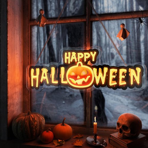 Halloween Bat Neon Sign, Black Orange Bat Neon Light Up Sign with UV Print for Halloween Party Decoration, USB Powered Neon Halloween Bat Led Sign for Wall Decor Trick or Treat Spooky Night Backdrop