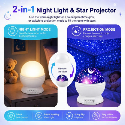 MOKOQI Star Projector Night Lights for Kids, Birthday Gifts for 3 4 5 Year Old Girls and Boys, Projection Lamp for Kids Bedroom Ceiling, Stars and Moon for Child Asleep Peacefully (White)