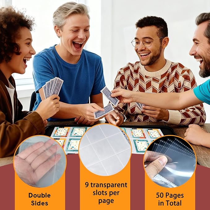 Football Card Binder 900-Card Trading Card Binder with 50 Removable Sleeves 9-Pocket Sports Card Binder 3-Ring Design Football Card Holder for Collectors