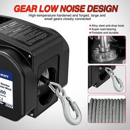 Nilight Boat Trailer Winch 3500 lbs Portable Electric Boat Winches 12 V DC Marine Winch with Remote Control and Hand Crank Power-in Freewheel Operation Waterproof Reversible Winch for Boat Trailer