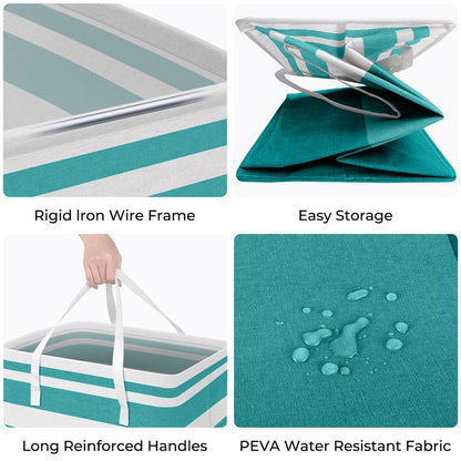 HomeHacks 2-Pack Large Laundry Basket, Waterproof, Freestanding Laundry Hamper, Collapsible Tall Clothes Hamper with Extended Handles for Clothes Toys in the Dorm and Family (Green, 88L)
