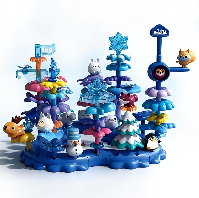 ICY World Building Toys for Girls &amp Boys Age 3-5+ 79 PCs Large Block Arctic Animals Set with 10 Figures (Snowman Penguin Bear) Creative STEM Learning Gift for Kids (ICY-World-L2