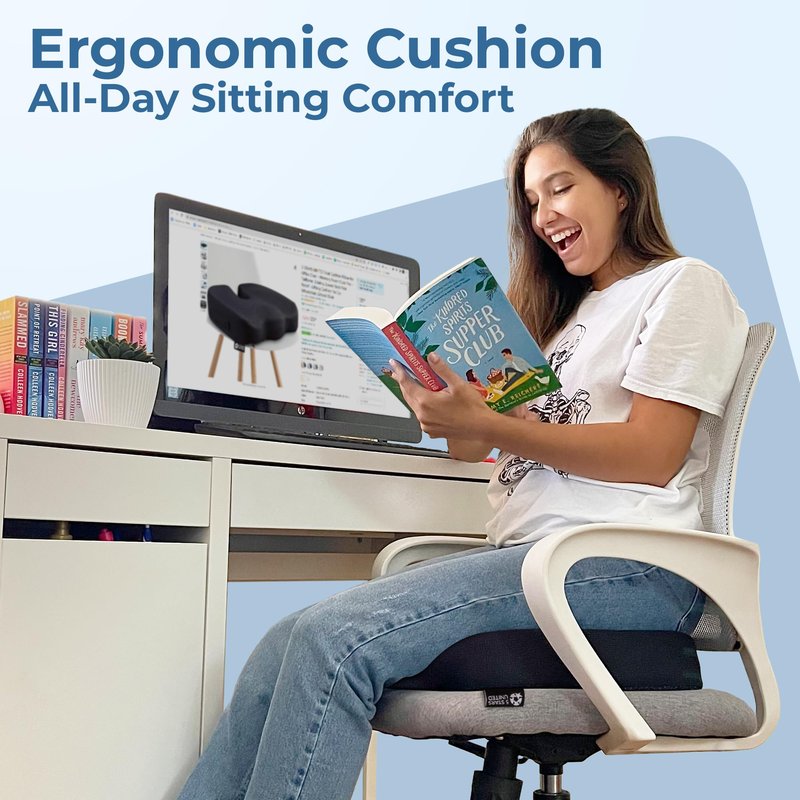 5 STARS UNITED Seat Cushion - Memory Foam Chair Cushion for Tailbone Pain Relief - Ergonomic Support for Coccyx, Sciatica & Butt - Office, Desk & Gaming Chair, Car Seat, Wheelchair, Airplane, Black