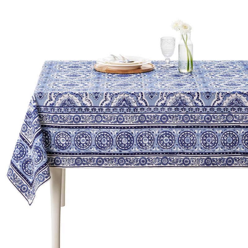 Maison d' Hermine Table Cloth Rectangle Table 100% Cotton 70 x 108 Inches Tablecloth Reusable Decorative for Dining Kitchen Room Farmhouse Home Gifts for Mothers Day Spring Summer - Melodie Bleue