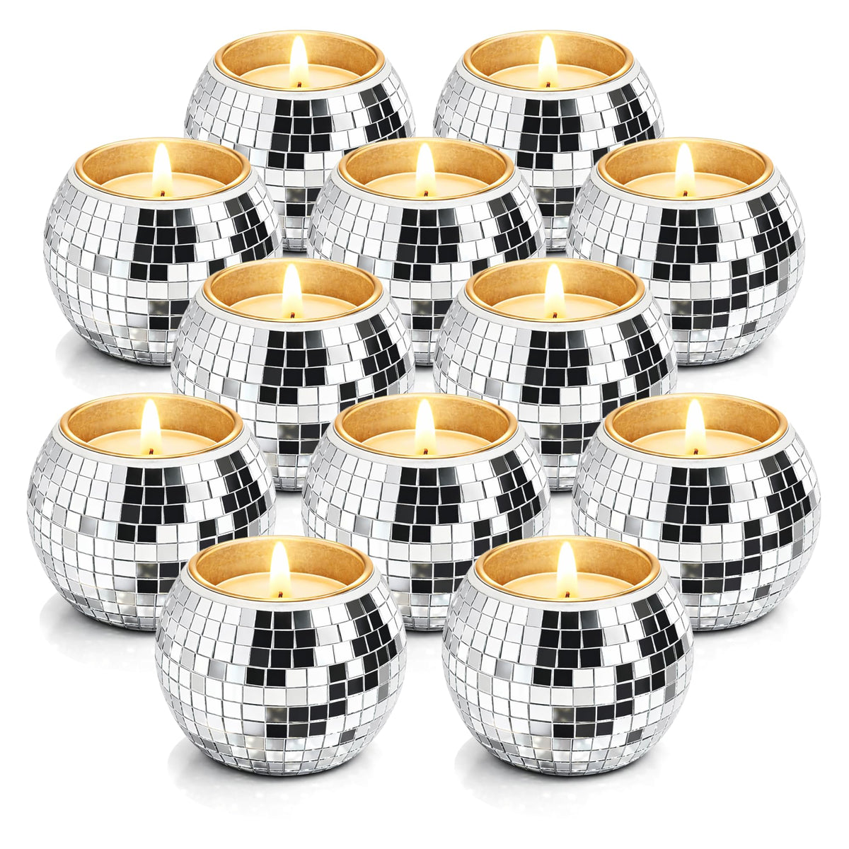 12 Pcs Disco Ball Candle Holder Glass Mirror Candle Holder Disco Ball Decor for Wedding, Party, and Christmas