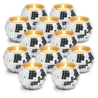 12 Pcs Disco Ball Candle Holder Glass Mirror Candle Holder Disco Ball Decor for Wedding, Party, and Christmas