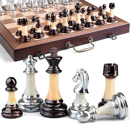 Deluxe Chess Set 16.5'' Wooden Large Folding Chess Board Game with Handle Weighted Acrylic Chess Pieces - 3.5 King with Storage Slots for Beginners Professional Players