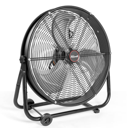 XtremepowerUS 24" Industrial Shop Fan High-Velocity Flow Drum Fan Floor Fan Rolling Drum Garage Tilt 3 Adjustable Speed Commercial, Gym, Garage Use, Black