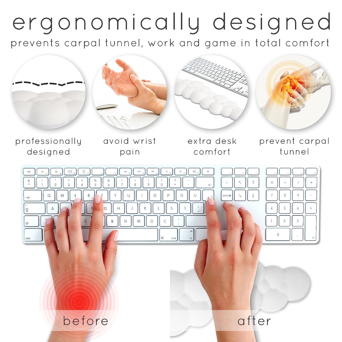 Create-ables Qloud Cloud Wrist Rest Keyboard Wrist Rest for Computer Keyboard Pad, Cloud Keyboard Wrist Rest, Wrist Pad for Keyboard, Memory Foam, Non Slip Base, Comes with Mouse Pad - Beige