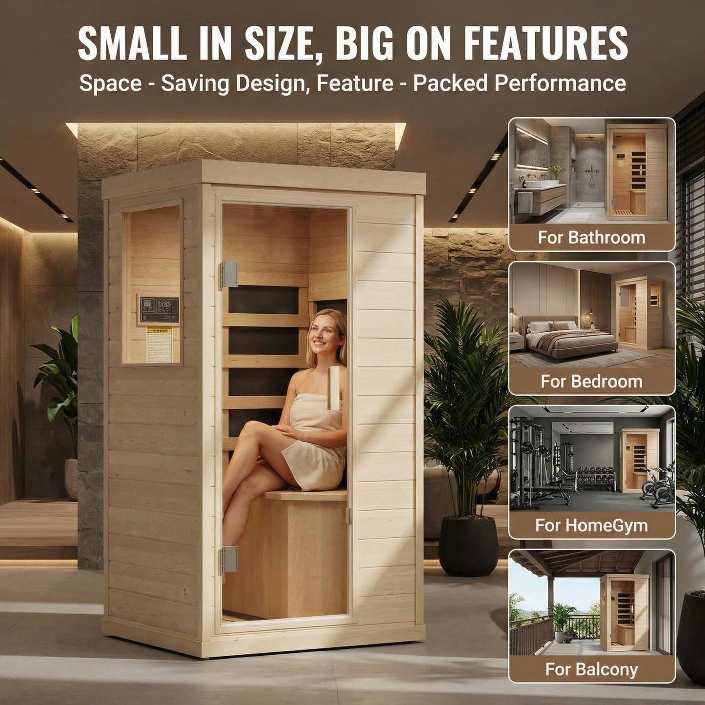 IDEALHOUSE Far Infrared Sauna for Home, 1-2 Person Indoor Sauna Room with Low EMF Heaters, Canadian Hemlock Wood, Warm White Light & Bluetooth Speakers, 1200W/110V Plug & Play, 32.7" x 27.6" x 60.2"