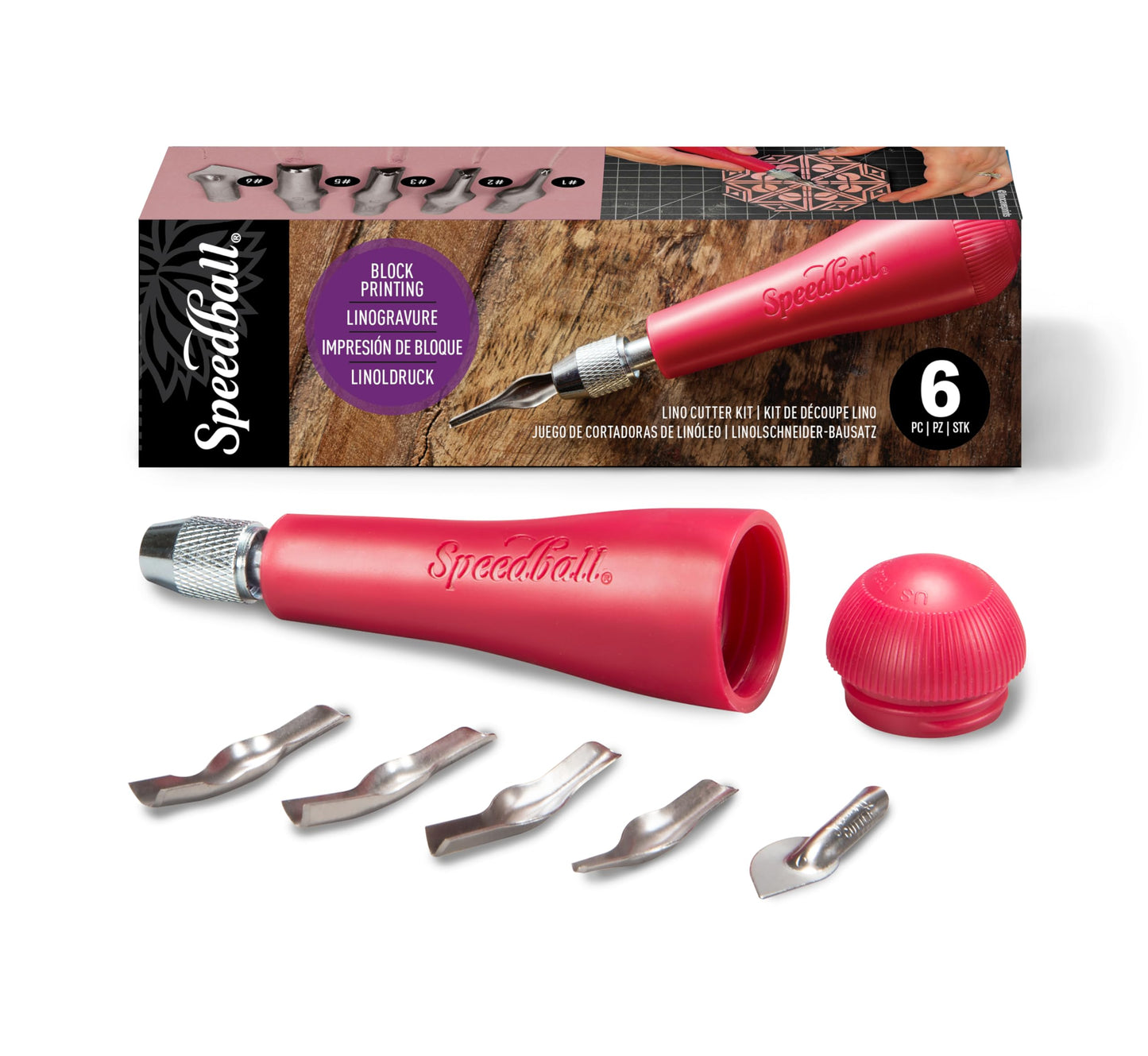 Speedball 4131 Linoleum Cutter – 5 Assorted Lino Cutters Includes Plastic Storage Handle, Made in The USA
