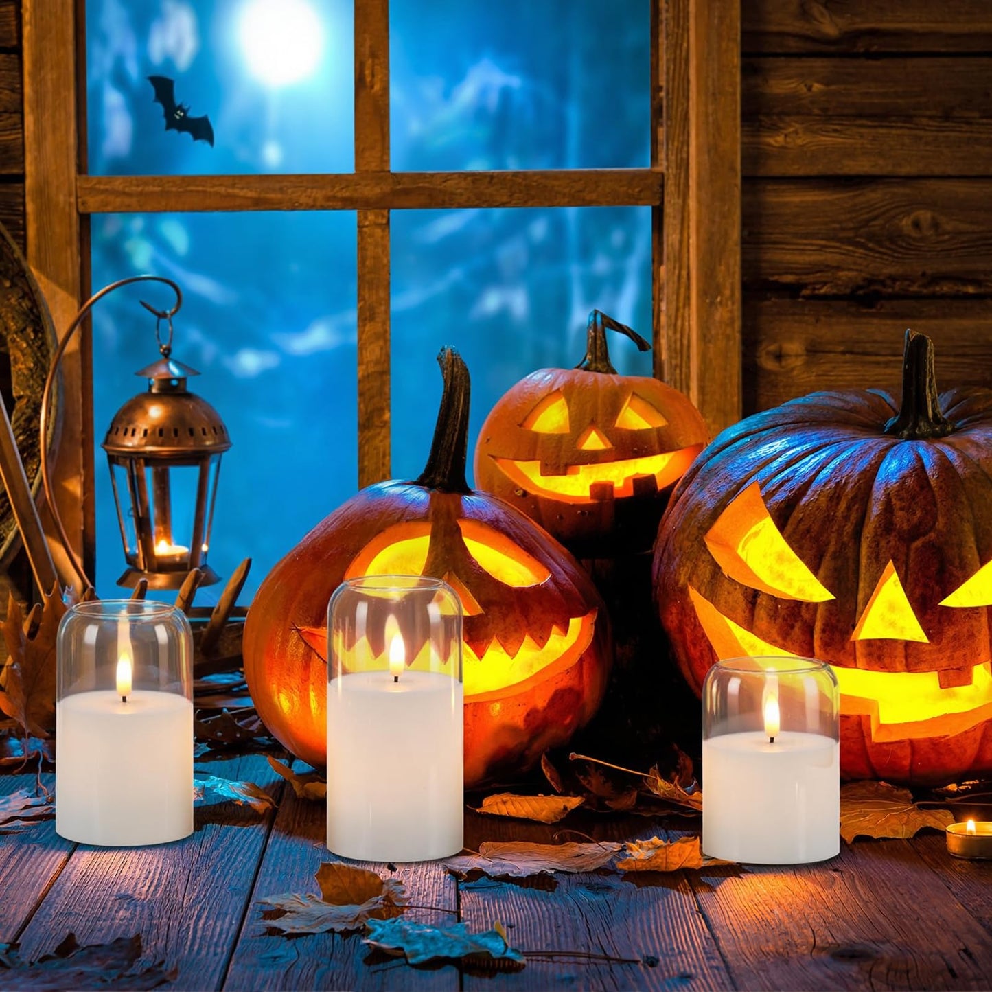 GenSwin Glass Flameless Candles with Remote Timer, Clear Battery Operated Candles with Flickering Flame, Glass and Real Wax LED Pillar Candle for Halloween Christmas Home Decor(Set of 3, D3”x4”5”6”)